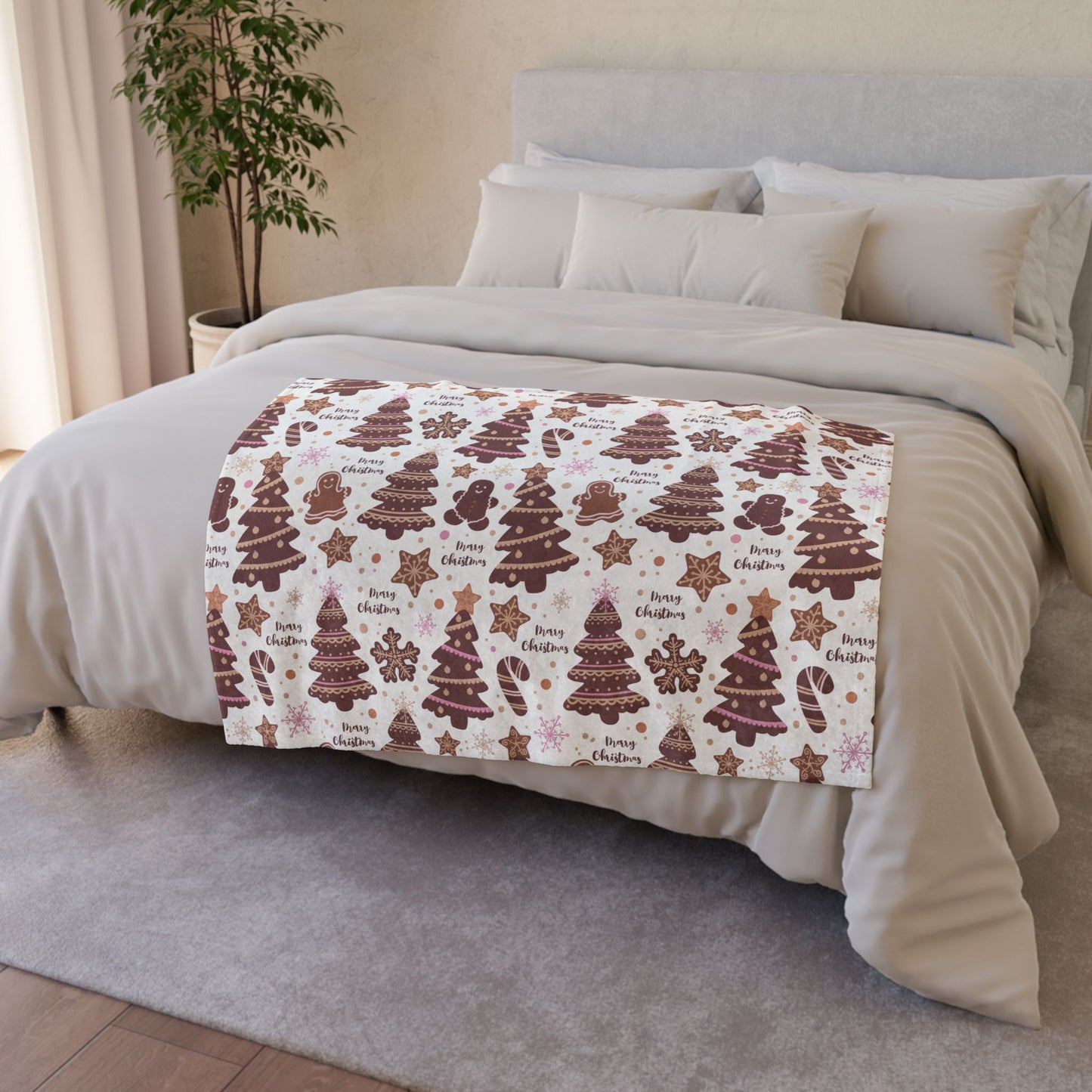 Cozy Christmas Blanket - Festive Trees & Gingerbread Design