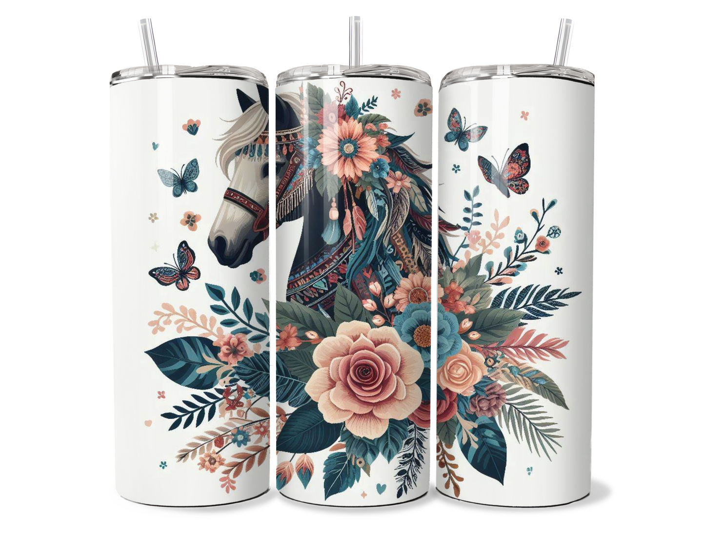 20 oz Metal Tumbler Boho design, sublimation, Horse