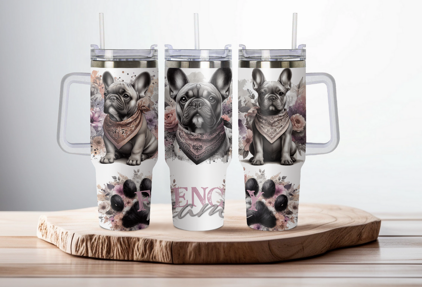 40oz stainless steel double walled Stanley dupe cup with handle-Frenchy design
