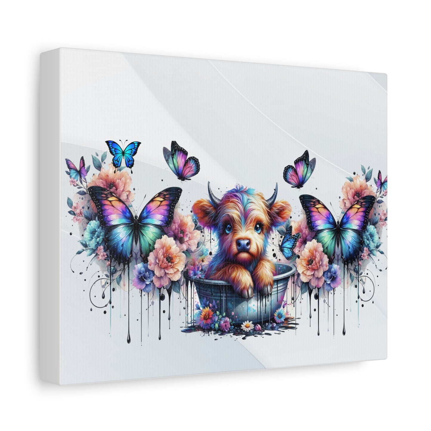 Colorful Highland Cow and Butterfly Canvas Art - Whimsical Home Decor