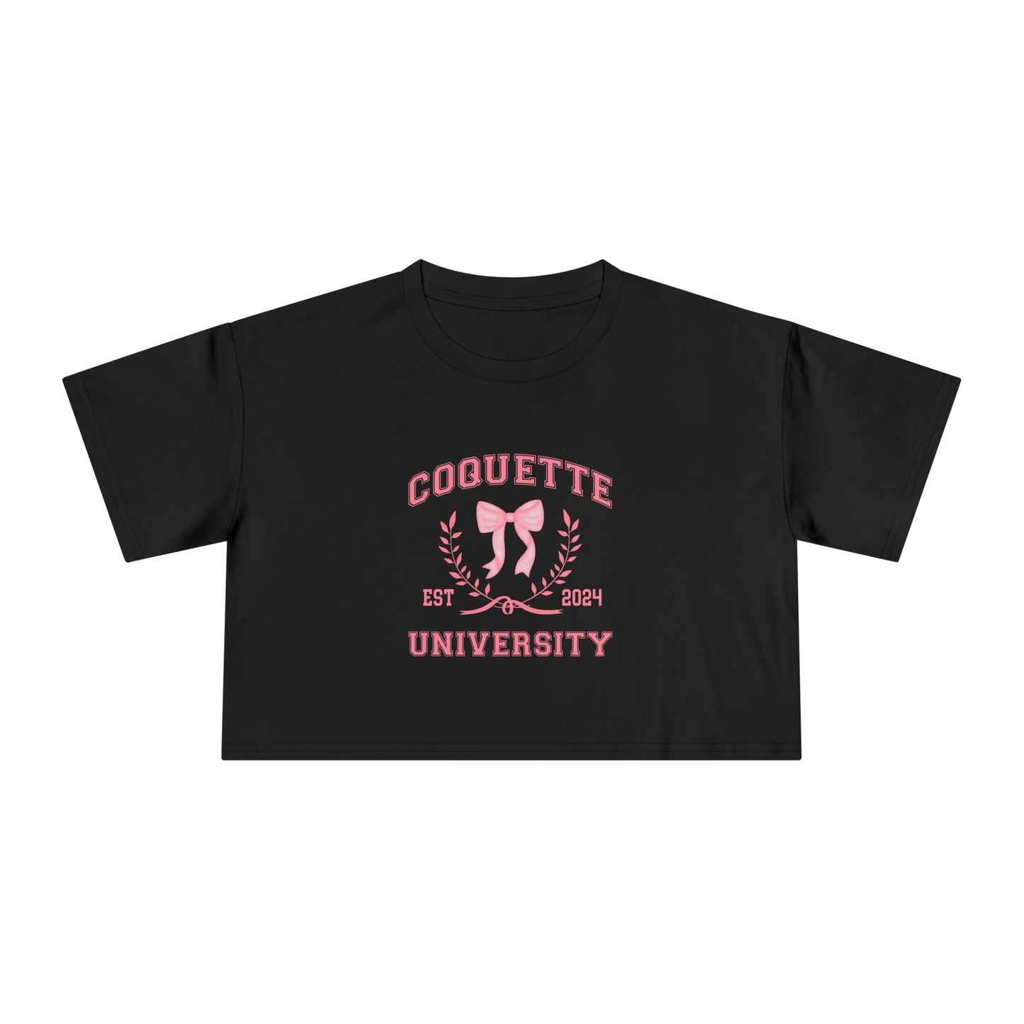 Coquette University Women's Crop Tee - Trendy & Stylish Black Tee for College Students