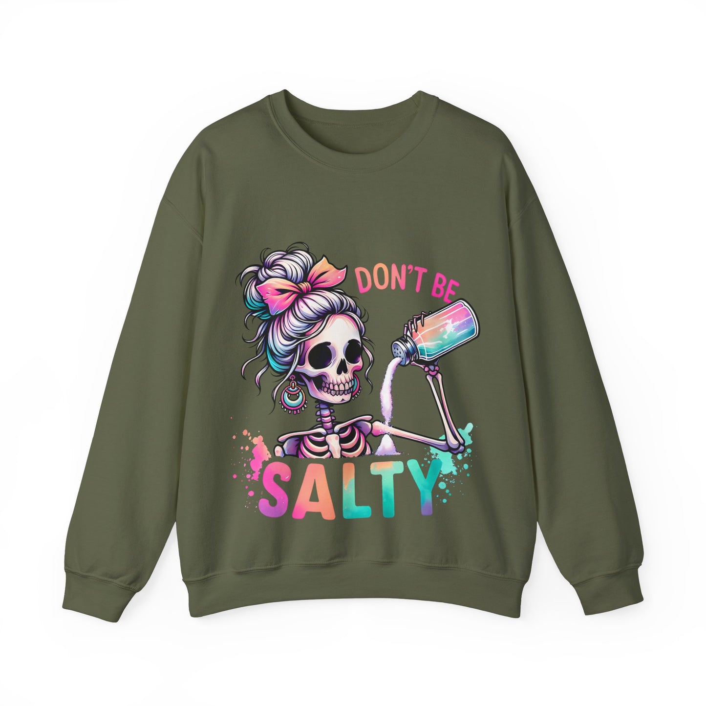 Don't Be Salty Skeleton Unisex Crewneck Sweatshirt - Fun, Casual Style for Halloween and Everyday Wear