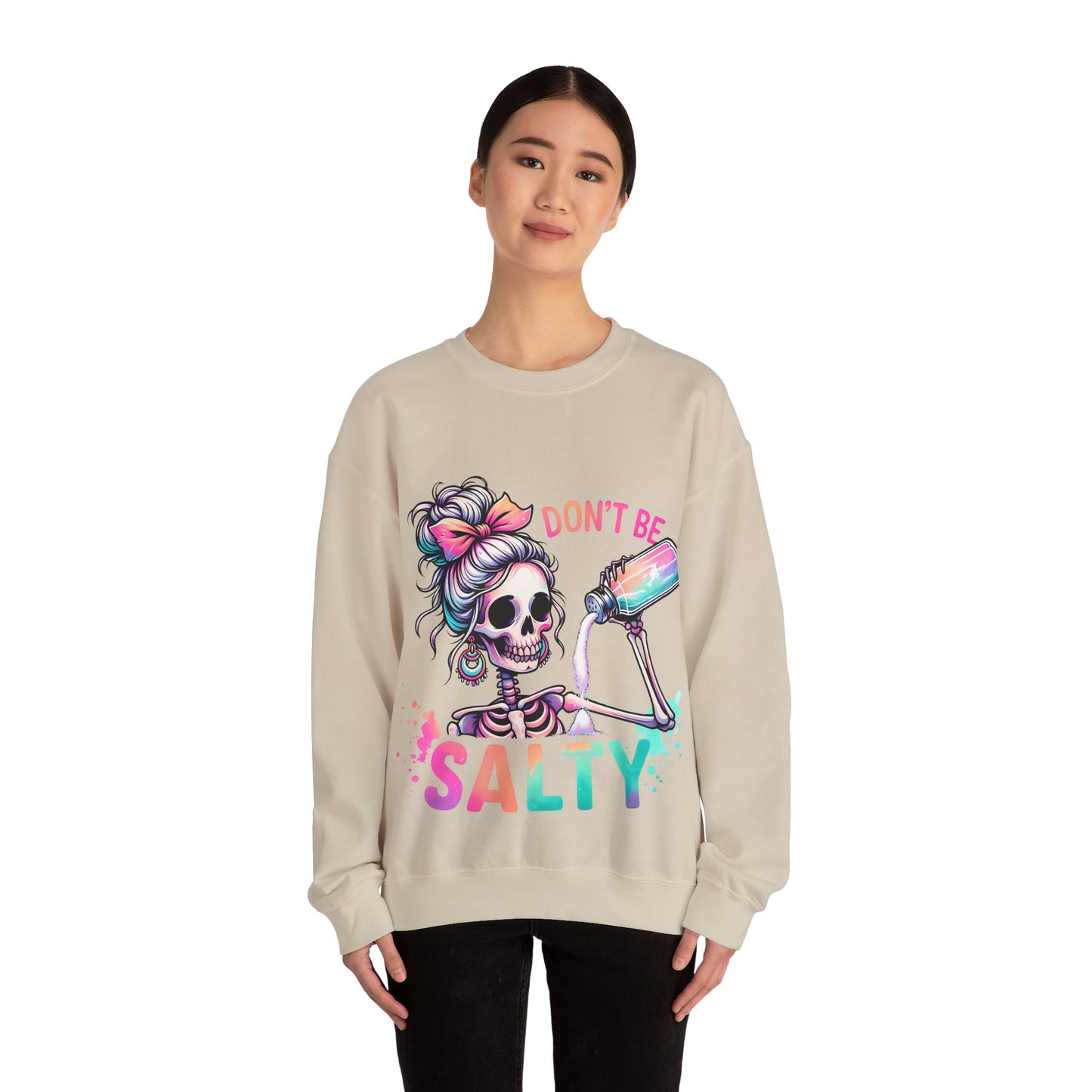 Don't Be Salty Skeleton Unisex Crewneck Sweatshirt - Fun, Casual Style for Halloween and Everyday Wear