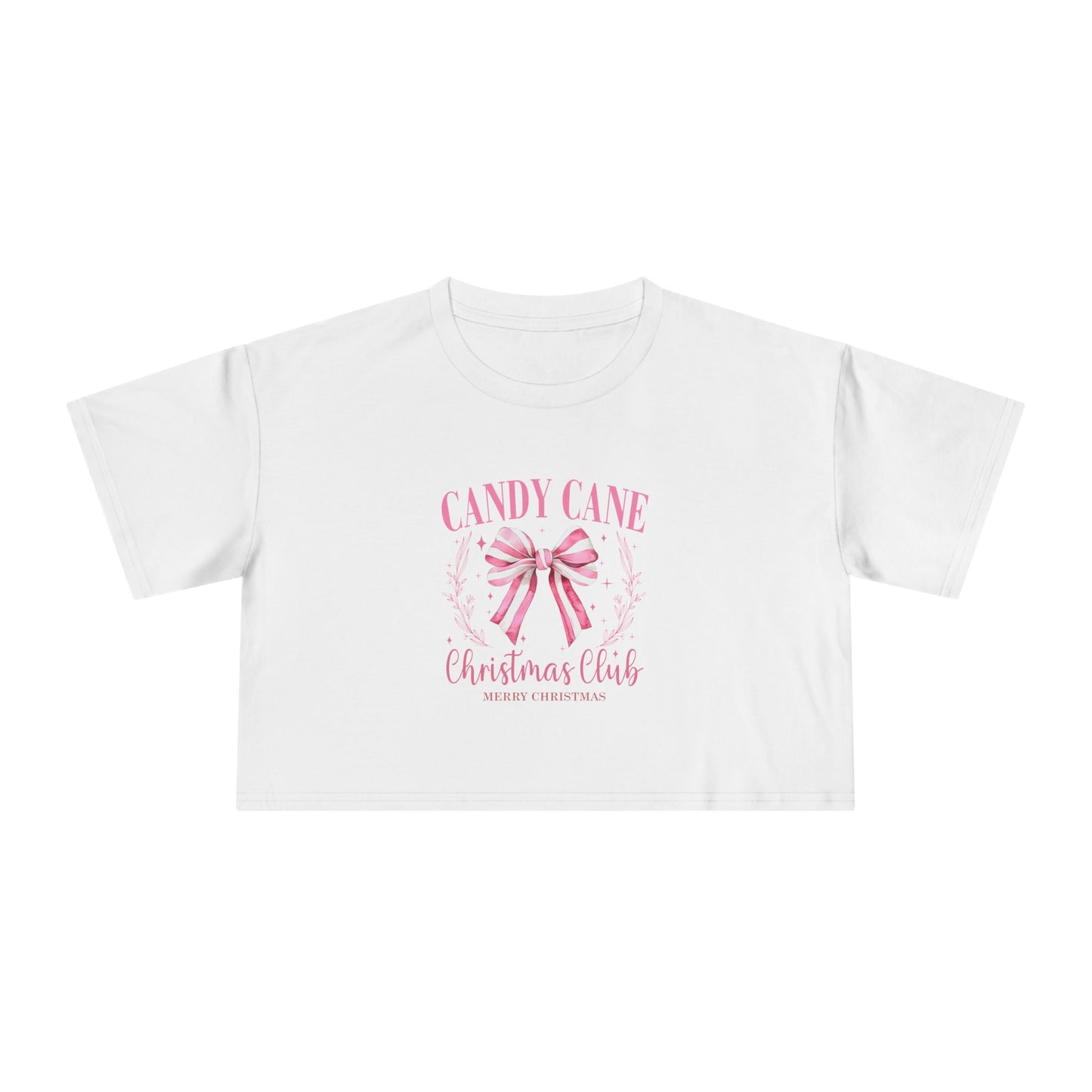 Women's Christmas Crop Tee - Candy Cane Club Tee for Holiday Cheer