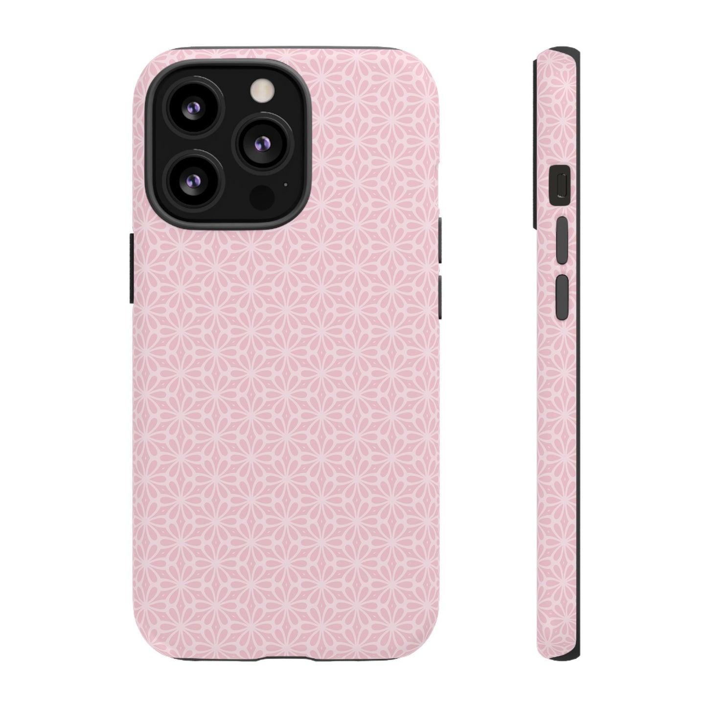 Stylish Tough Phone Case with Elegant Pink Floral Design