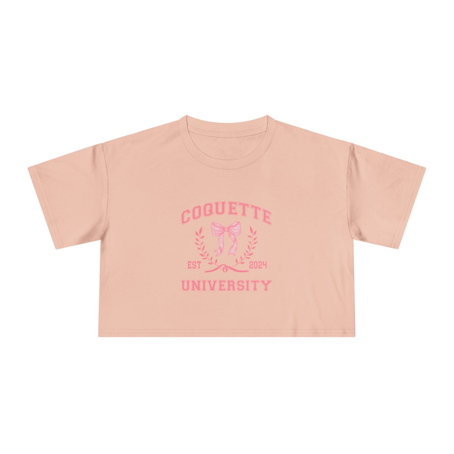 Coquette University Women's Crop Tee - Trendy & Stylish Black Tee for College Students