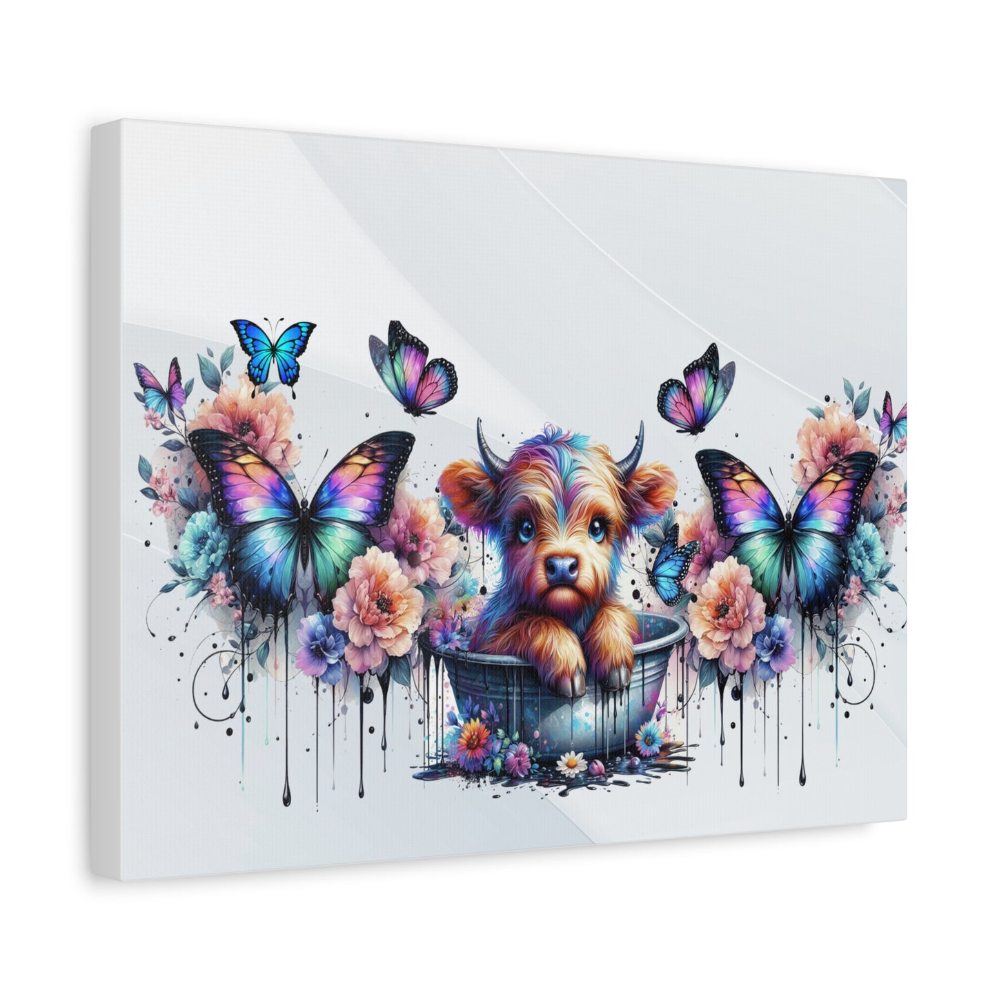 Colorful Highland Cow and Butterfly Canvas Art - Whimsical Home Decor