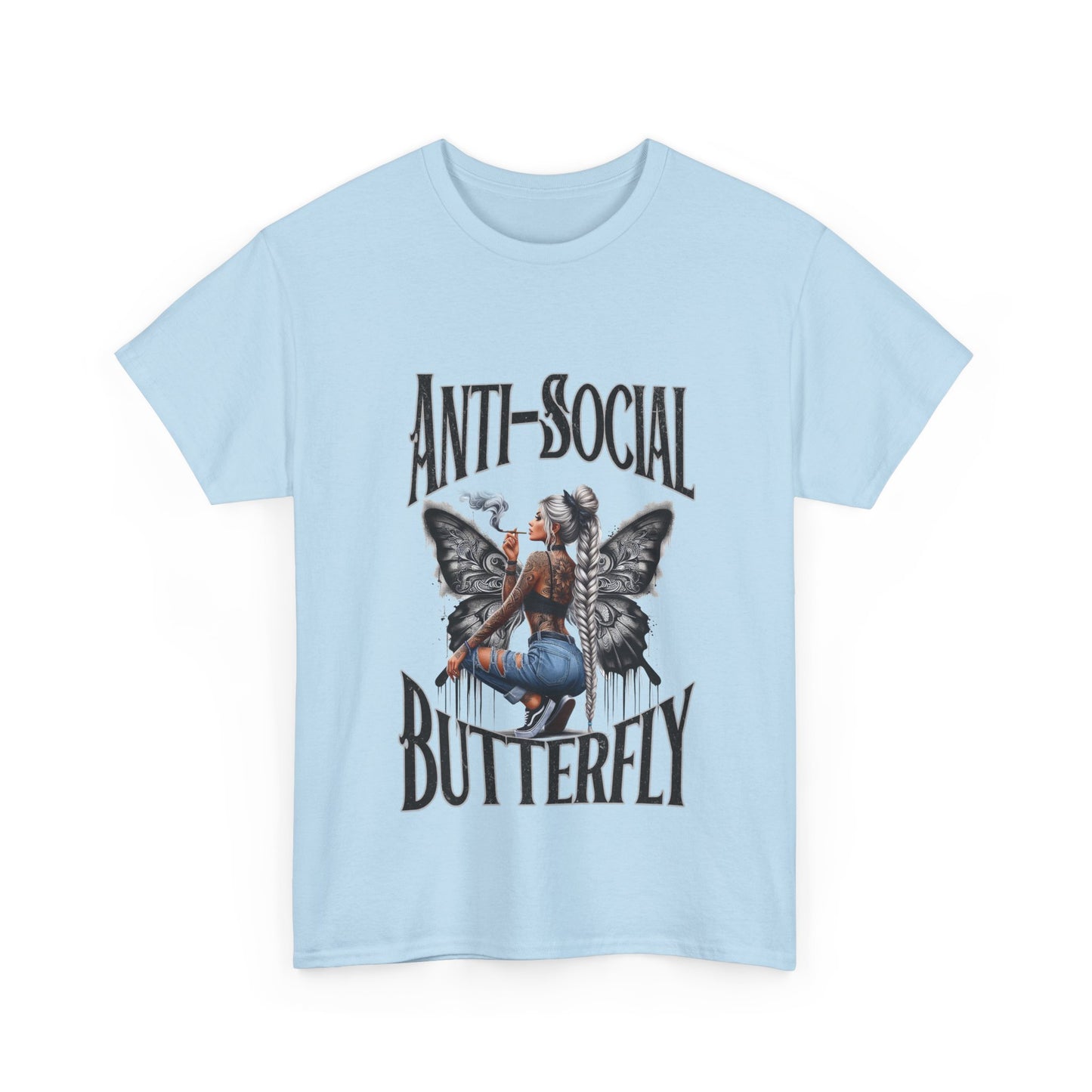 Anti-Social Butterfly Unisex Heavy Cotton Tee - Bold Pink Graphic Tee