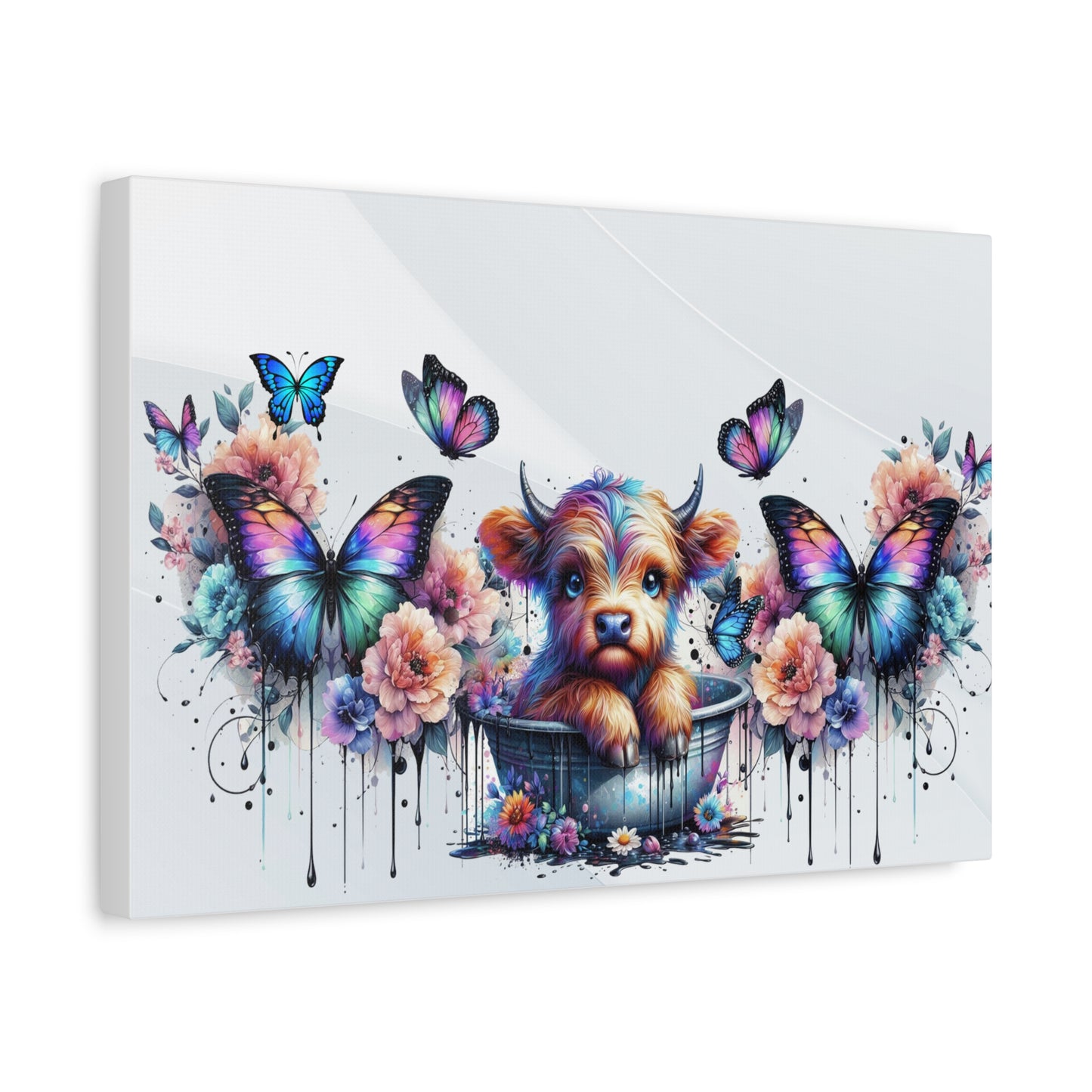 Colorful Highland Cow and Butterfly Canvas Art - Whimsical Home Decor