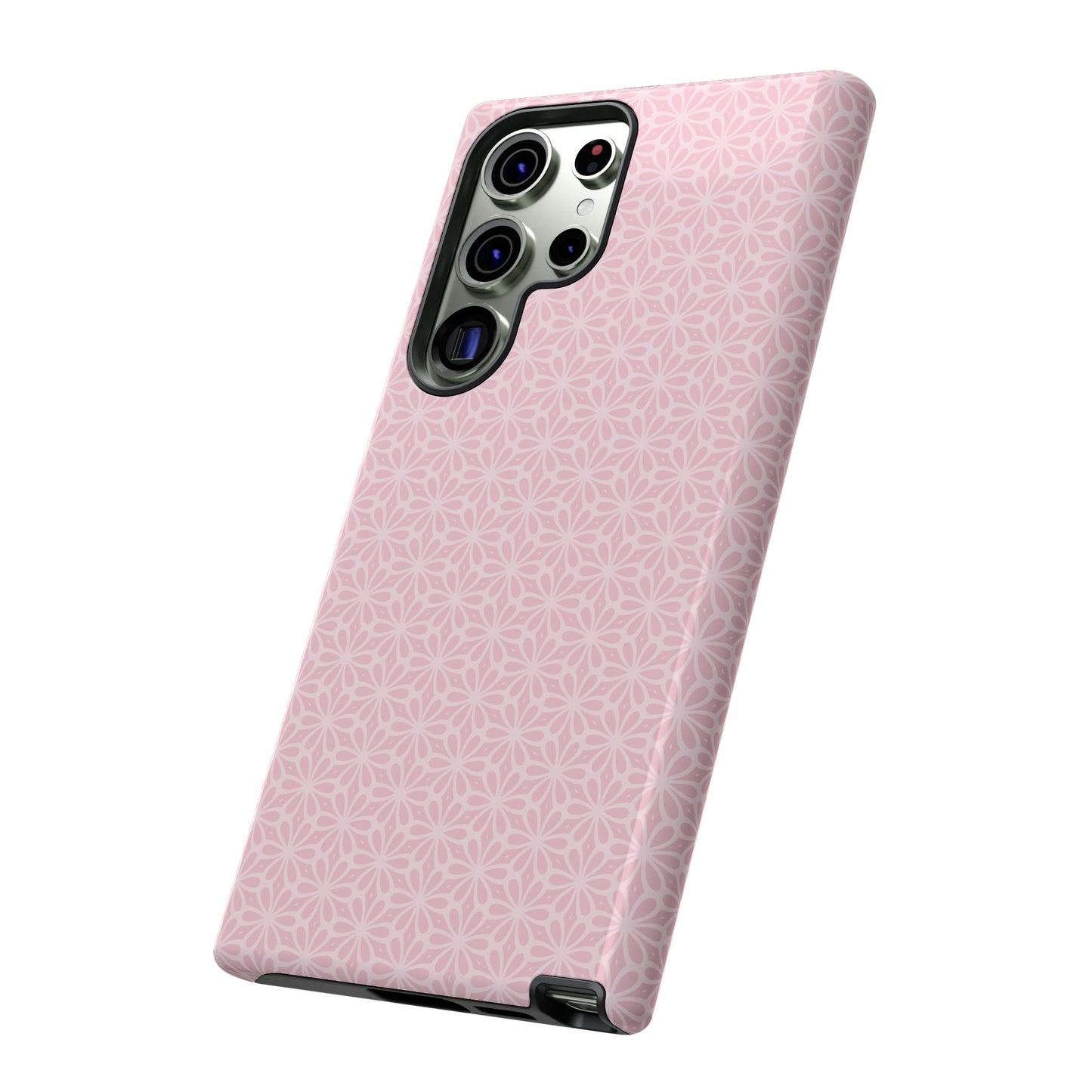 Stylish Tough Phone Case with Elegant Pink Floral Design