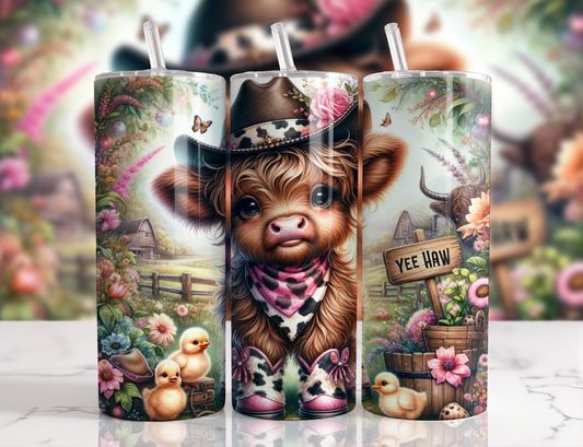 20 oz Highland Cow Tumbler, Metal insulated tumbler, sublimation wrap