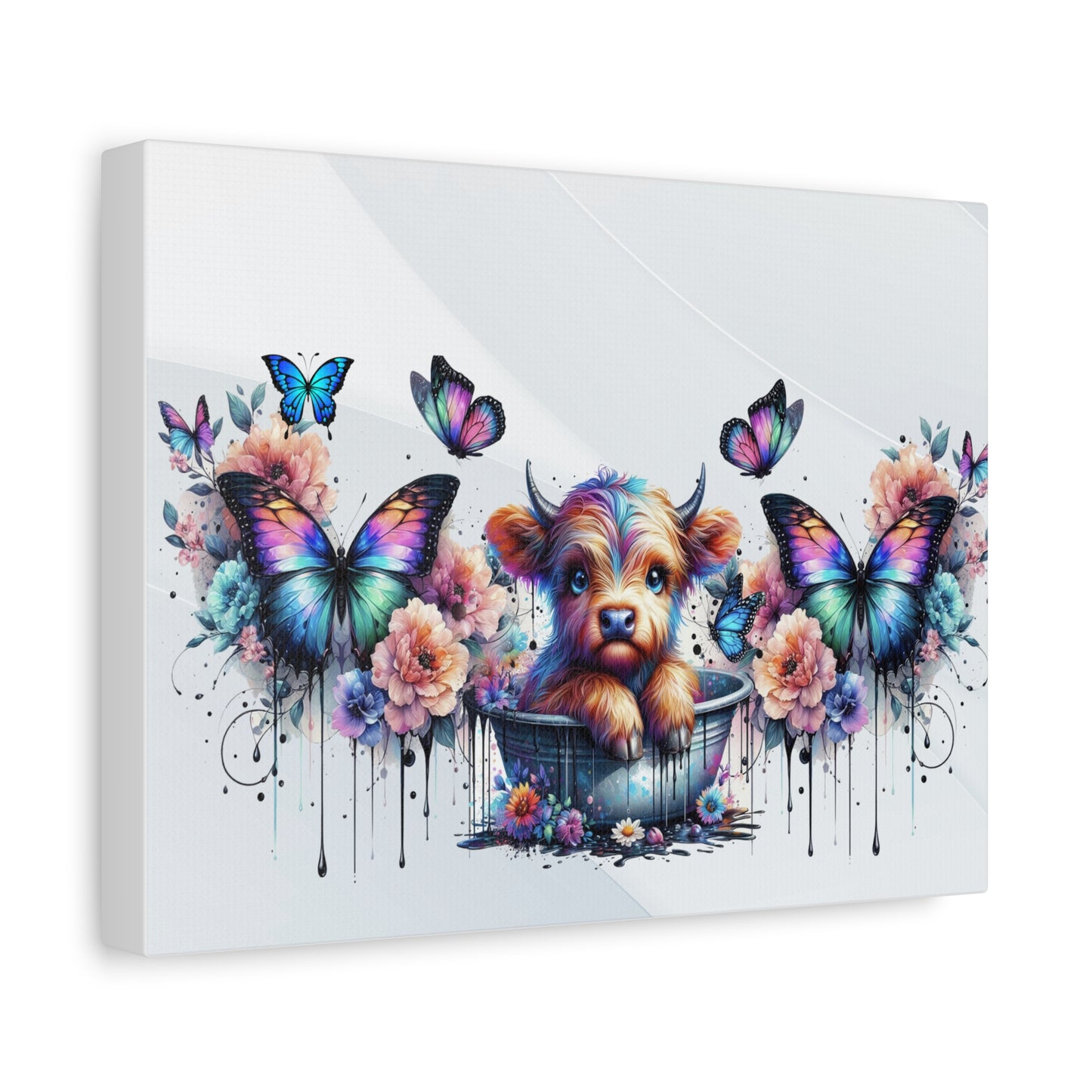 Colorful Highland Cow and Butterfly Canvas Art - Whimsical Home Decor