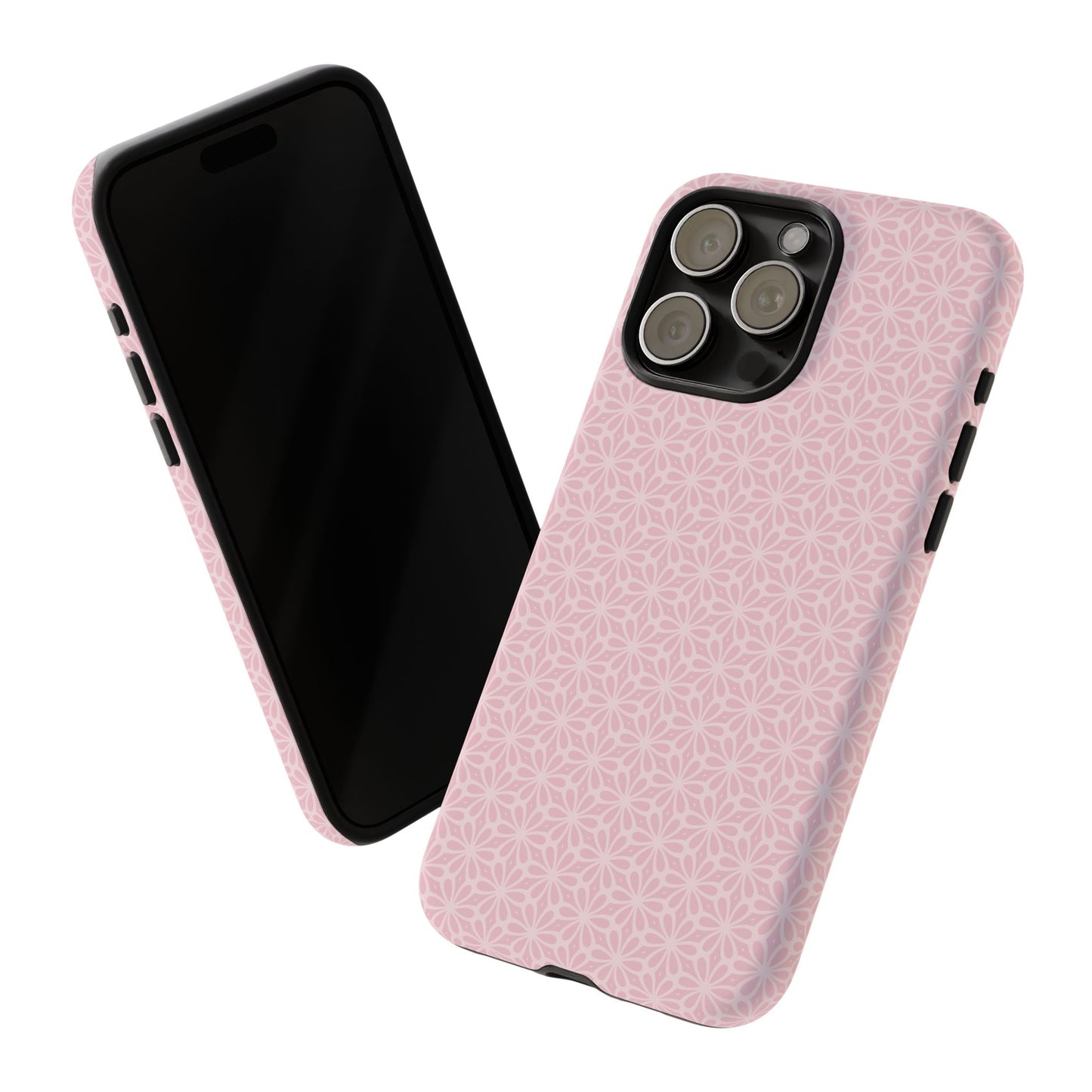 Stylish Tough Phone Case with Elegant Pink Floral Design