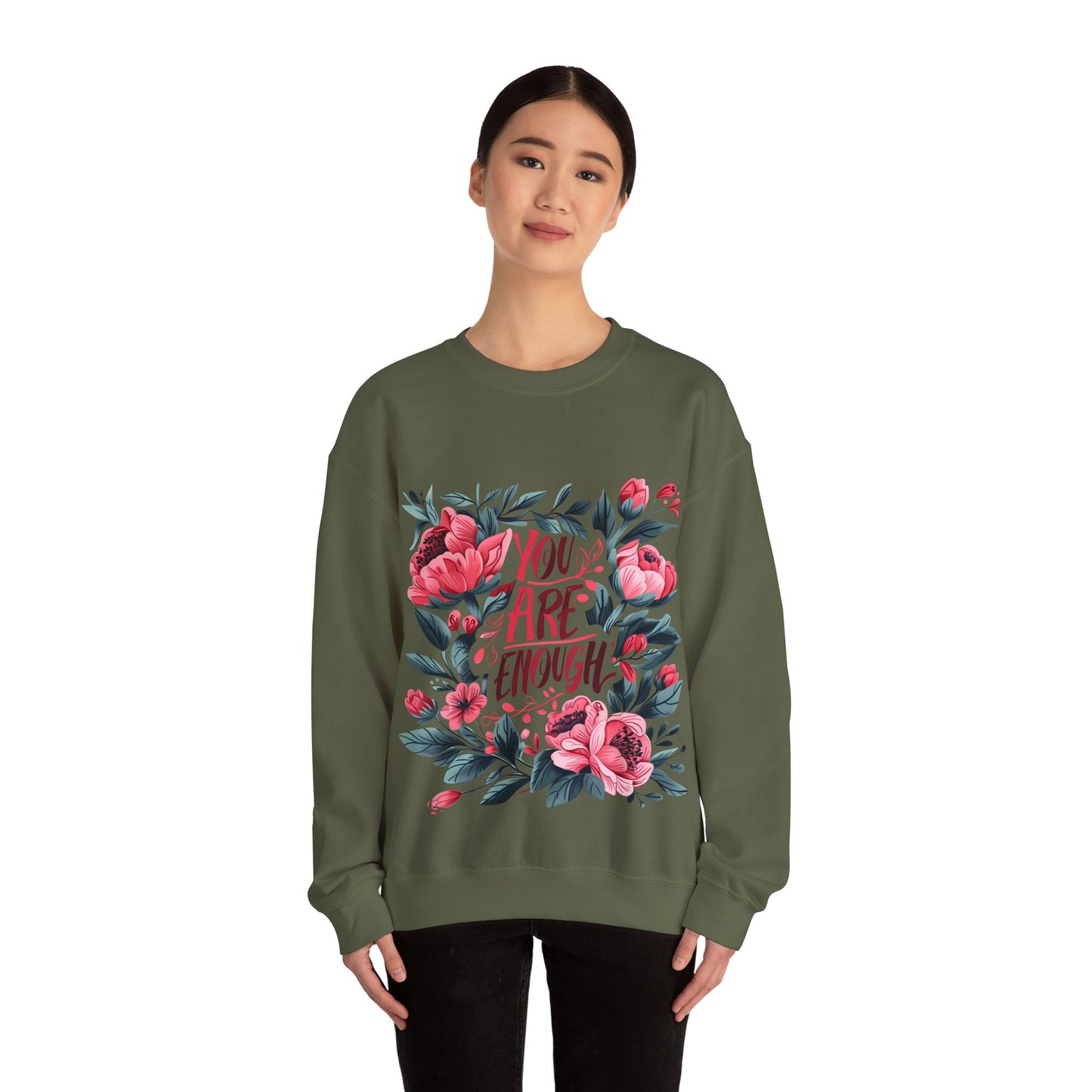 Floral Motivational Unisex Crewneck Sweatshirt - 'You Are Enough'