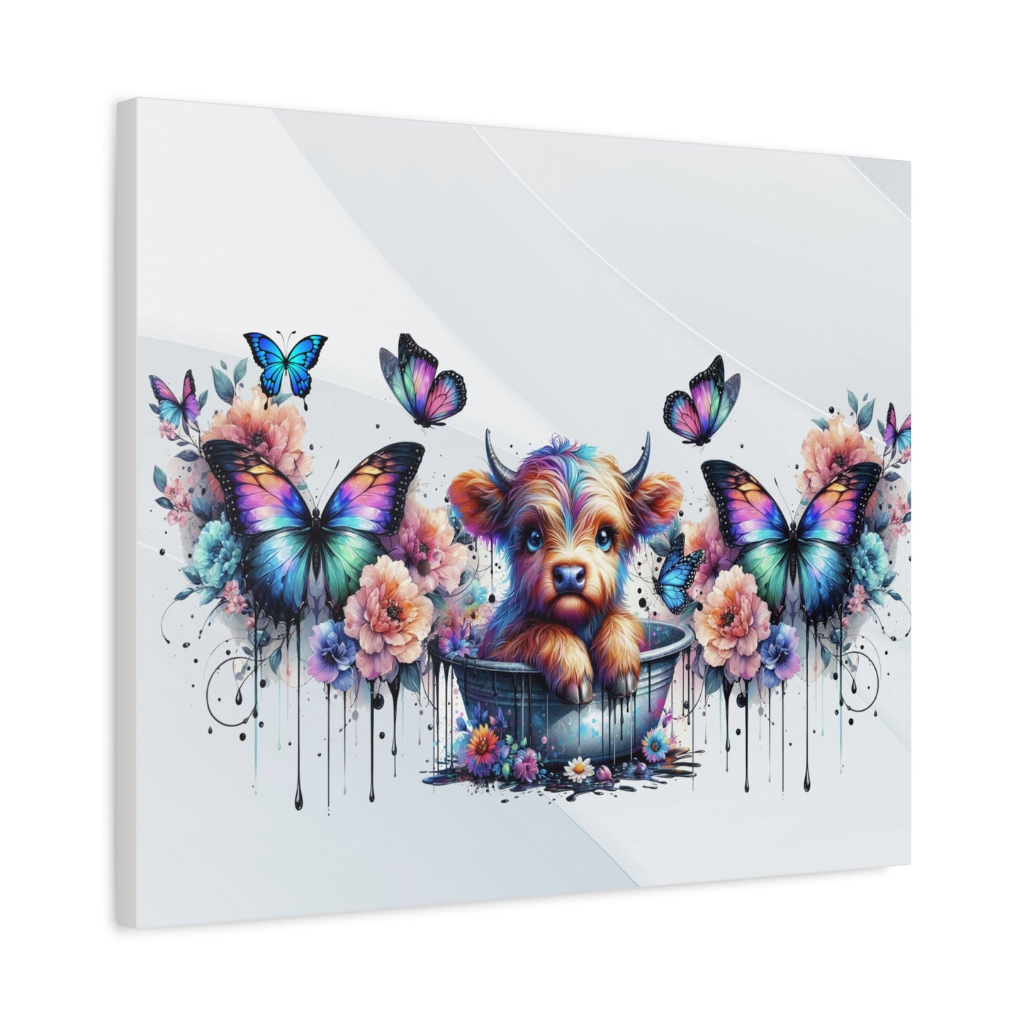 Colorful Highland Cow and Butterfly Canvas Art - Whimsical Home Decor