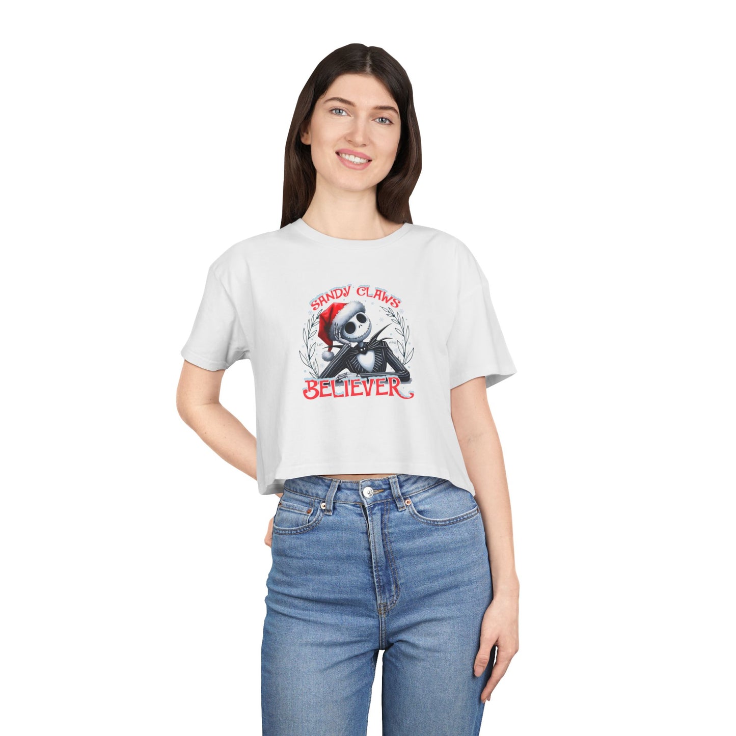 Festive Women's Crop Tee - 'Sandy Claws Believer'