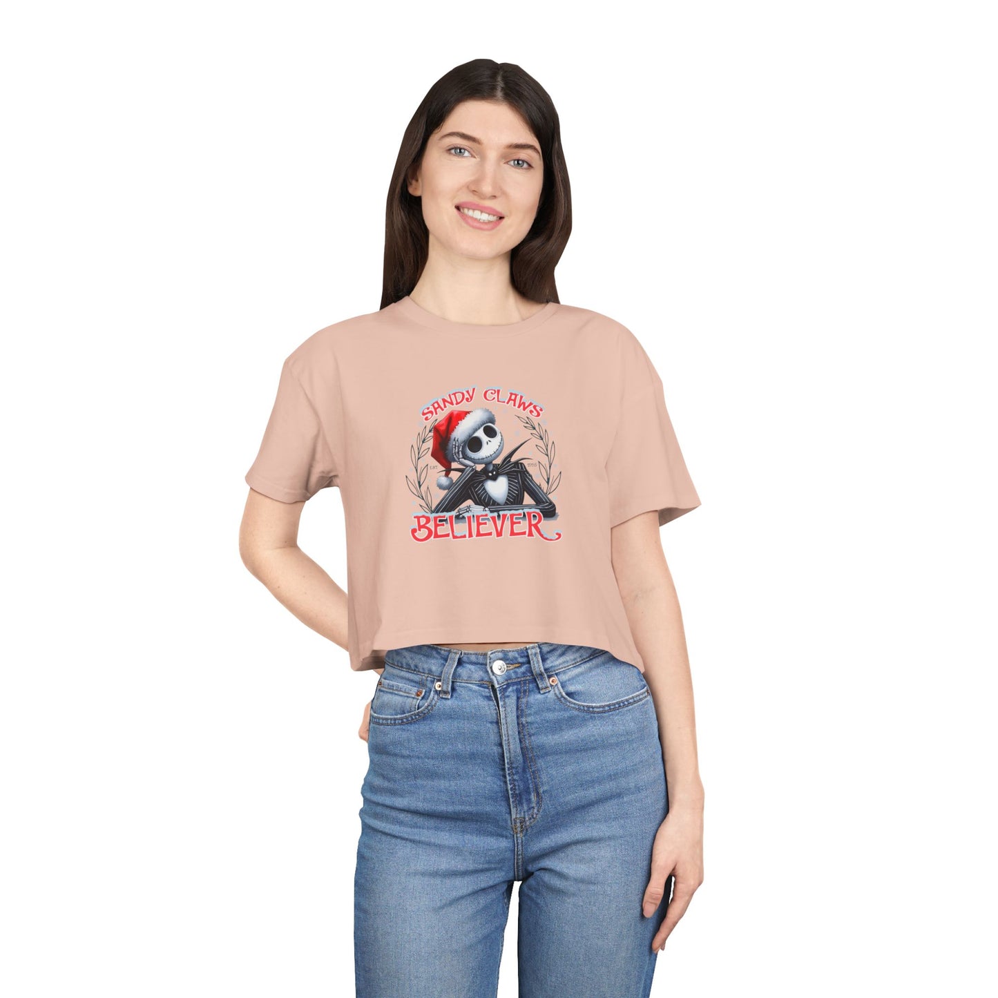 Festive Women's Crop Tee - 'Sandy Claws Believer'