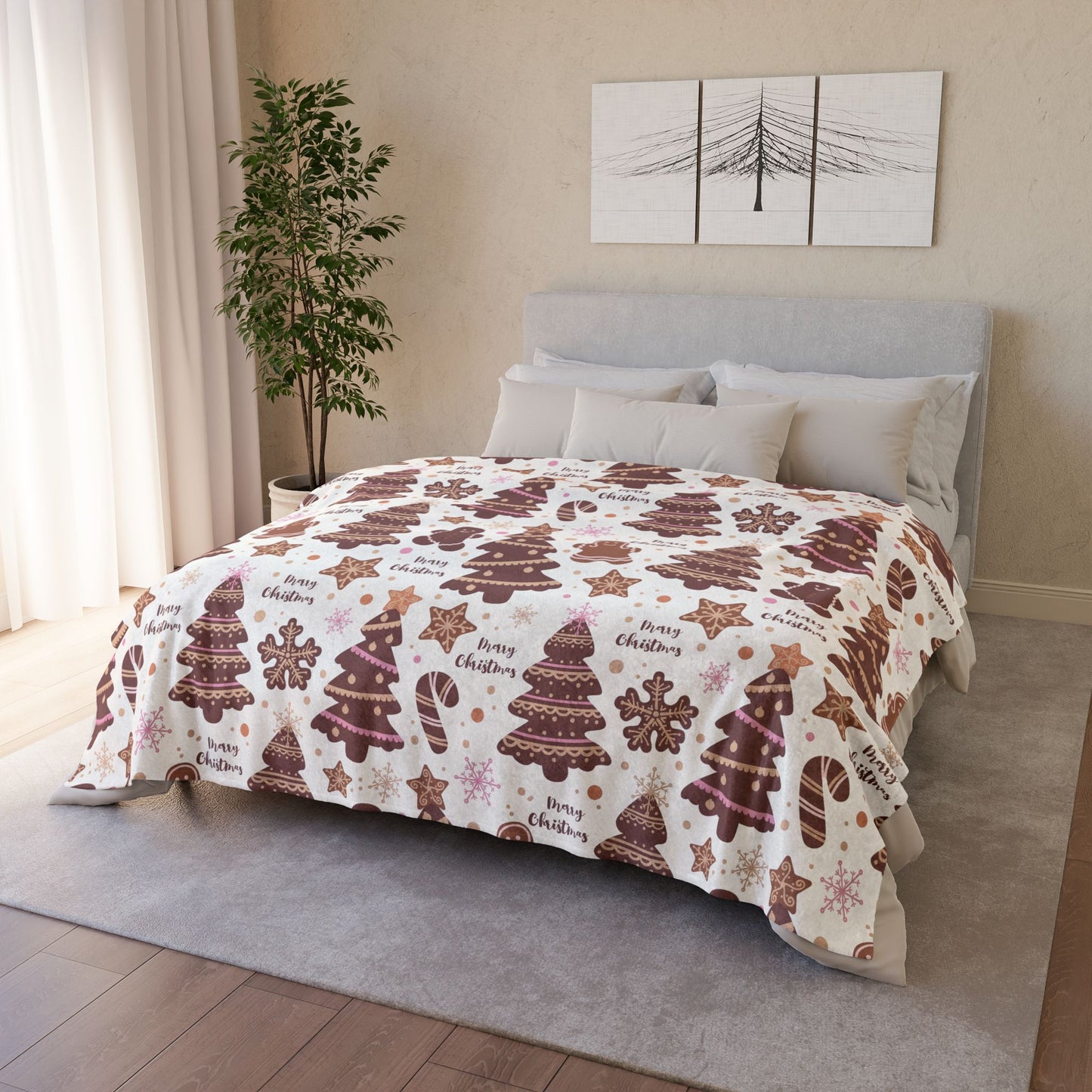 Cozy Christmas Blanket - Festive Trees & Gingerbread Design