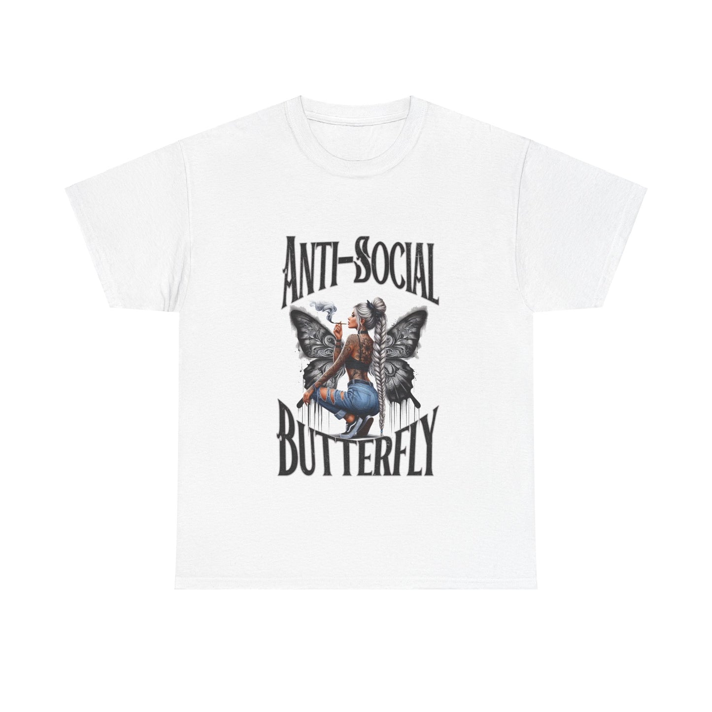 Anti-Social Butterfly Unisex Heavy Cotton Tee - Bold Pink Graphic Tee