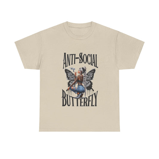 Anti-Social Butterfly Unisex Heavy Cotton Tee - Bold Pink Graphic Tee