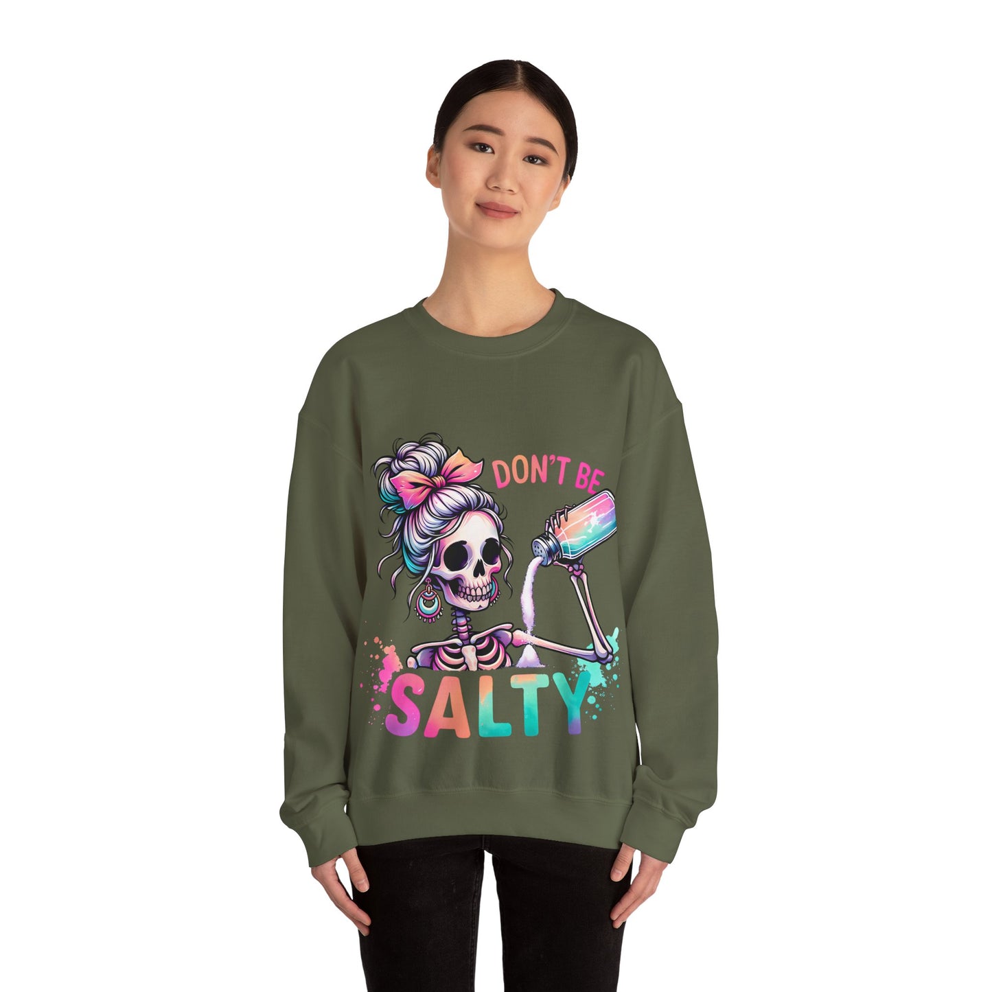 Don't Be Salty Skeleton Unisex Crewneck Sweatshirt - Fun, Casual Style for Halloween and Everyday Wear