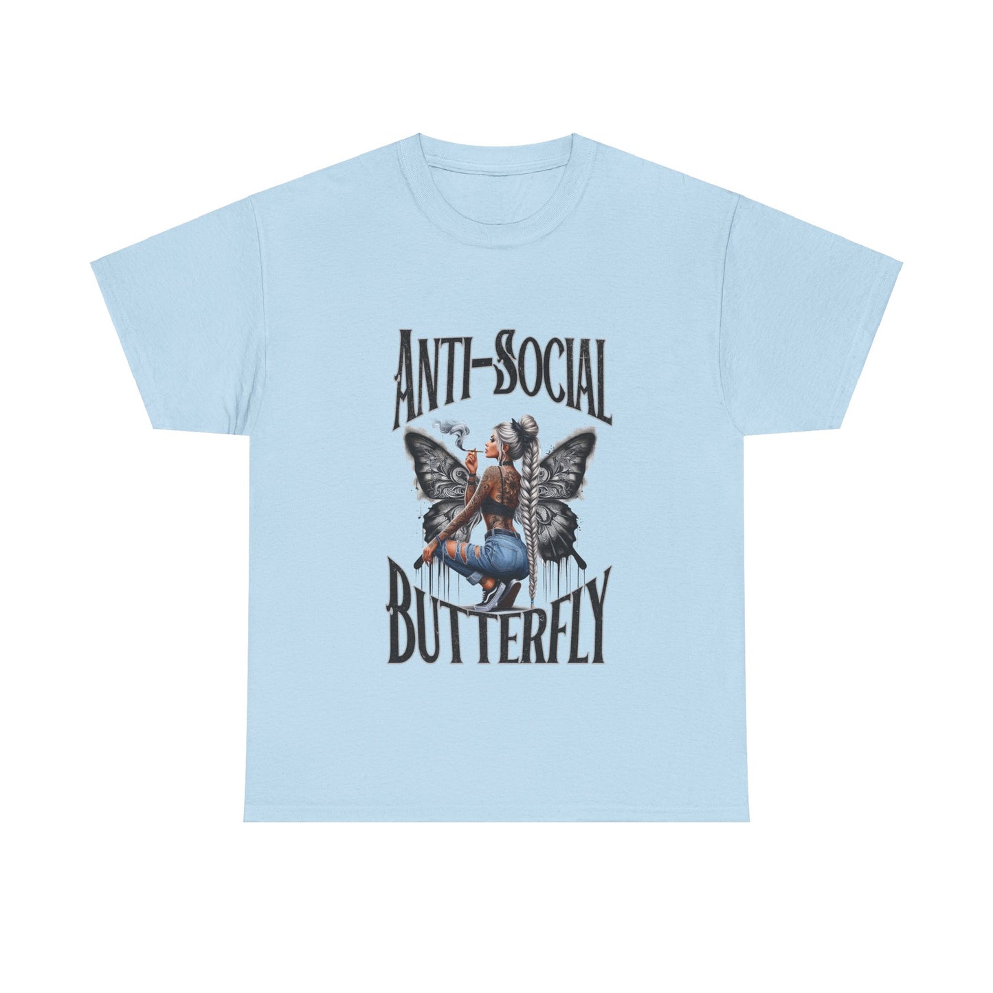 Anti-Social Butterfly Unisex Heavy Cotton Tee - Bold Pink Graphic Tee