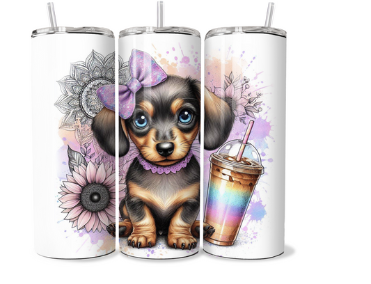 20 oz stainless steel double walled Tumbler, Baby wiener dog