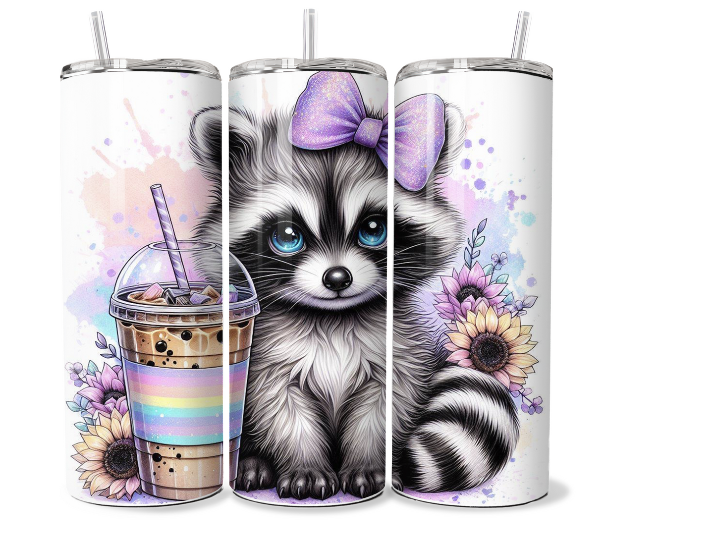 20 oz stainless steel double walled Tumbler, Baby Raccoon