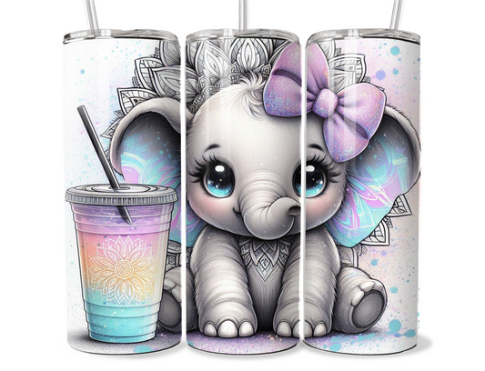 20 oz Baby Elephant Tumbler, Metal insulated tumbler, sublimation wrap