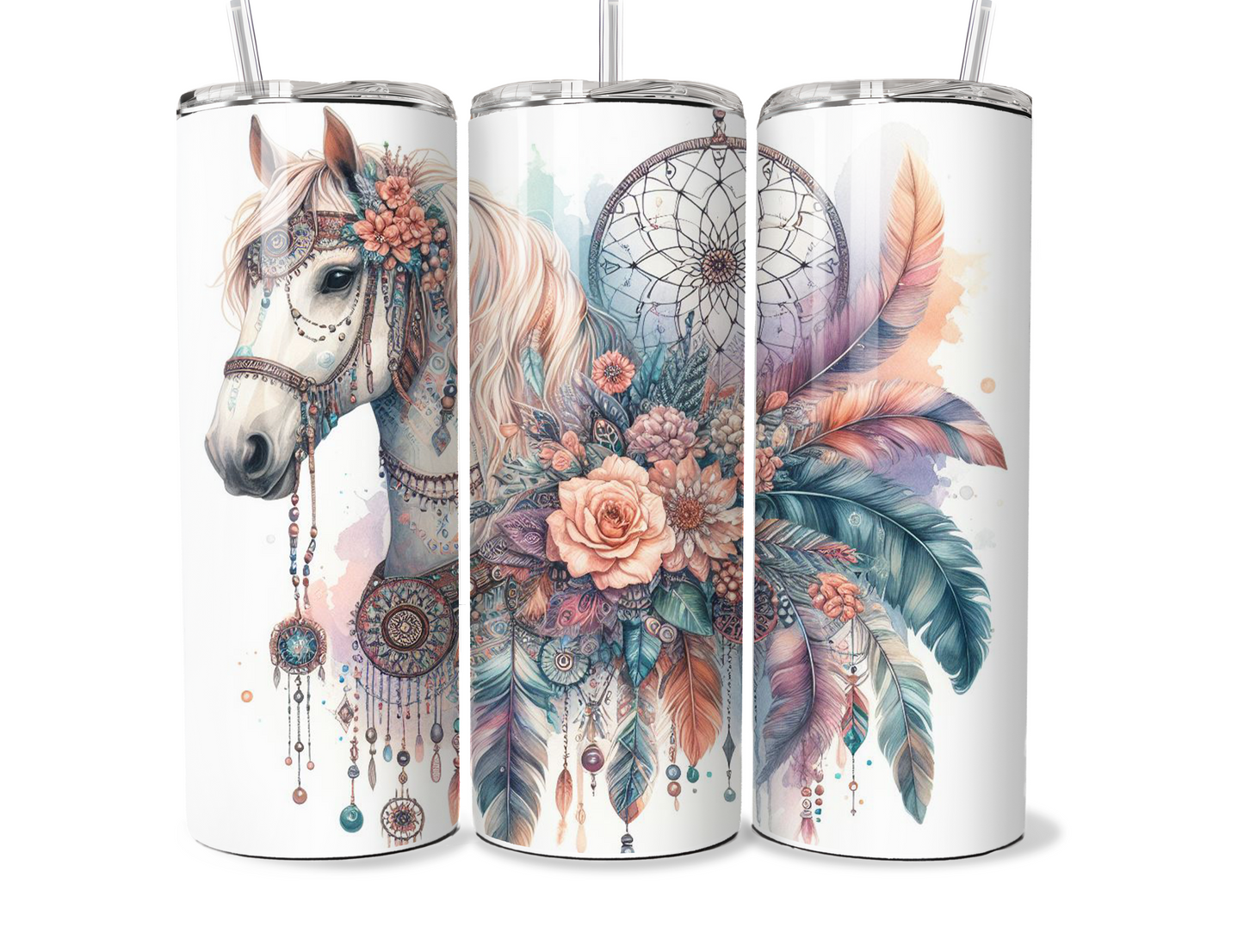 20 oz Metal Tumbler Boho design, sublimation, boho floral Horse