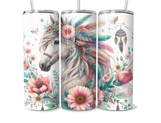 20 oz Metal Tumbler Boho design, sublimation, boho floral Horse