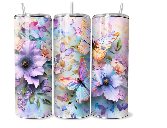 20 oz skinny Tumbler butterfly design, sublimation, insulated tumbler