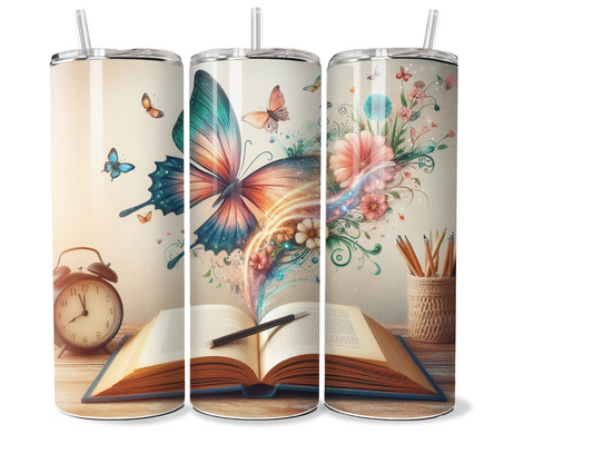 20 oz skinny Tumbler butterfly design, sublimation, insulated tumbler