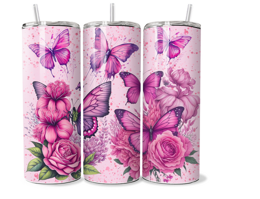 20 oz skinny Tumbler butterfly design, sublimation, insulated tumbler