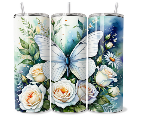 20 oz skinny Tumbler butterfly design,sublimation,insulated tumbler