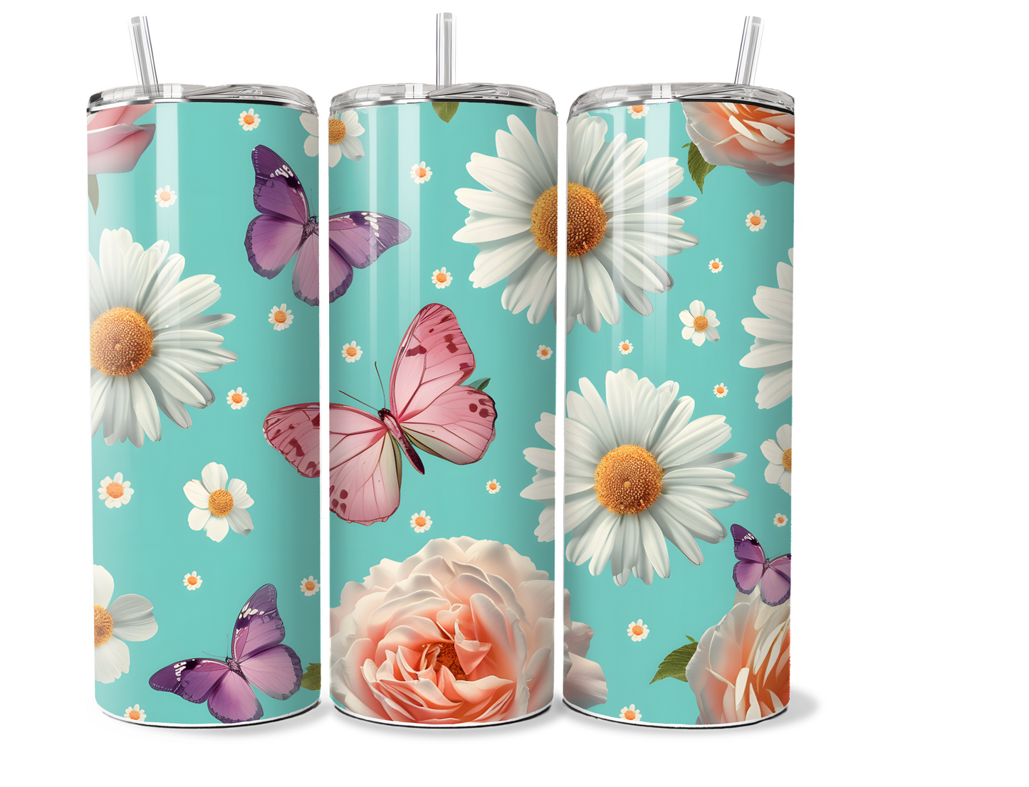 20 oz skinny Tumbler butterfly design, sublimation, insulated tumbler