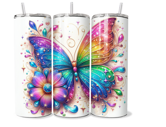 20 oz skinny Tumbler butterfly design, sublimation, insulated tumbler