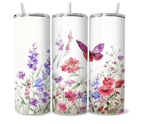 20 oz skinny Tumbler butterfly design, sublimation, insulated tumbler