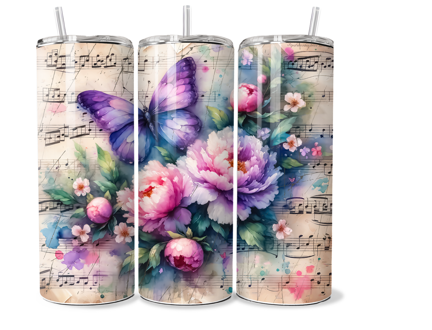 20 oz skinny Tumbler butterfly design, sublimation, insulated tumbler