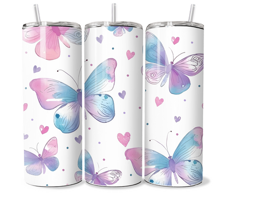20 oz skinny Tumbler butterfly design, sublimation, insulated tumbler