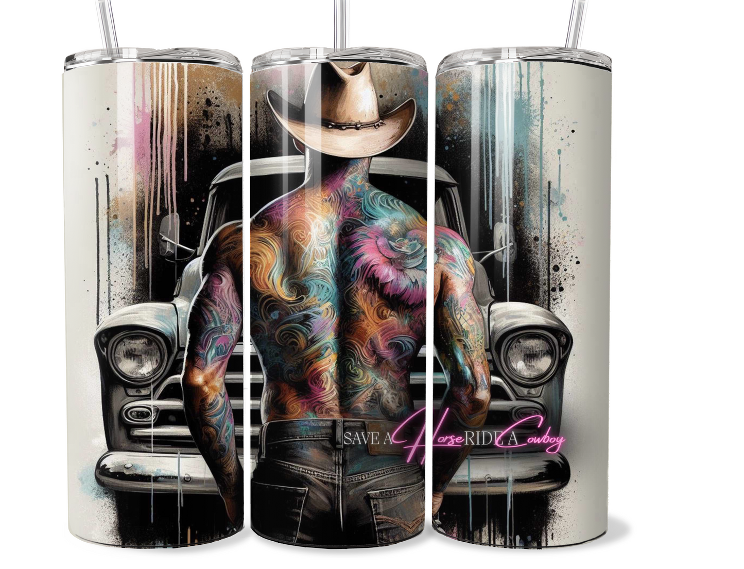 Cow Boy 20 oz stainless steel double walled Tumbler with quote