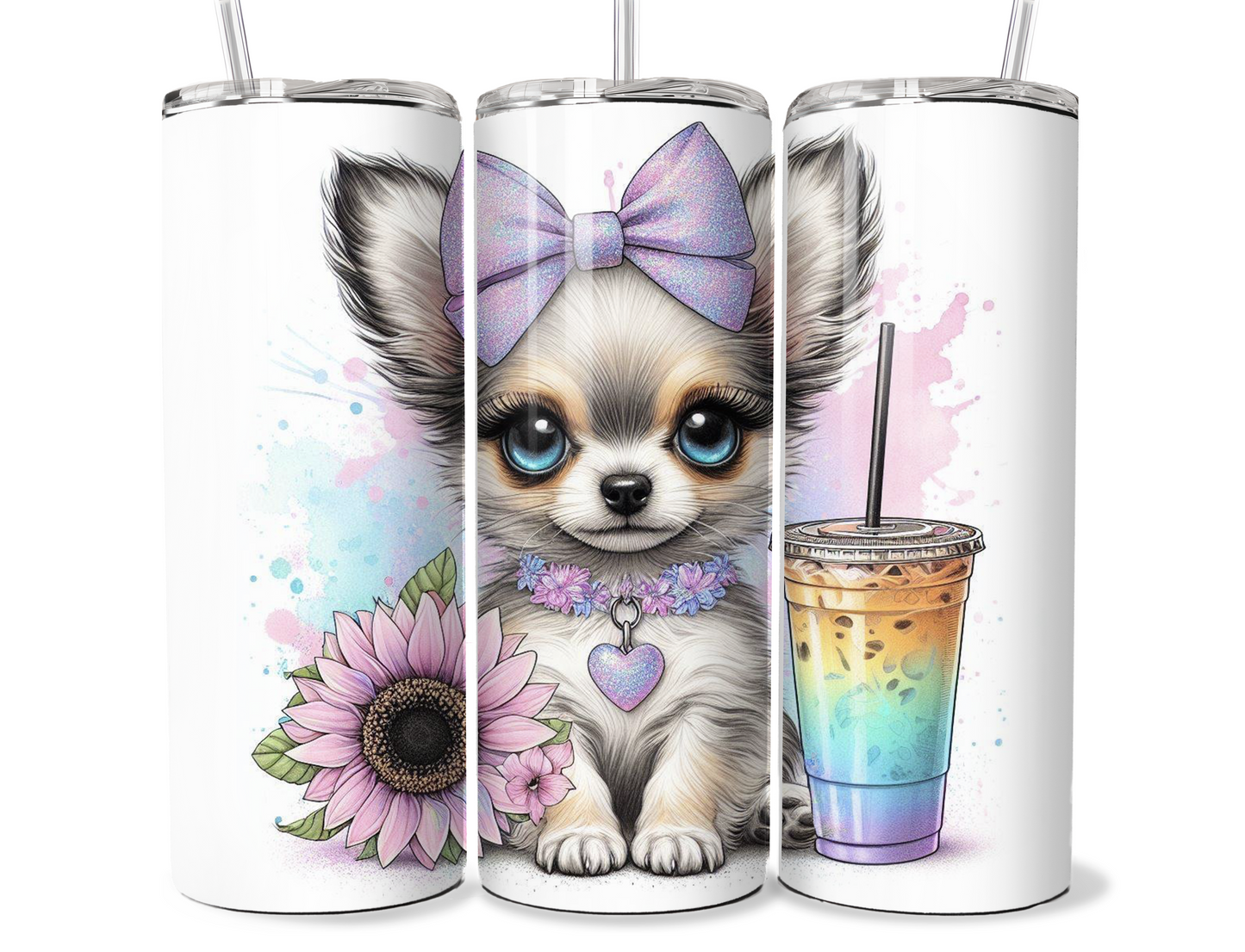 20 oz Tumbler baby chihuahua design, sublimation wrap, insulated metal drinkware