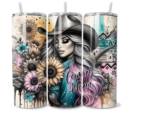 20 oz Insulated Metal Tumbler Country Cowgirl Design,horse, sunflowers, cowgirl mama