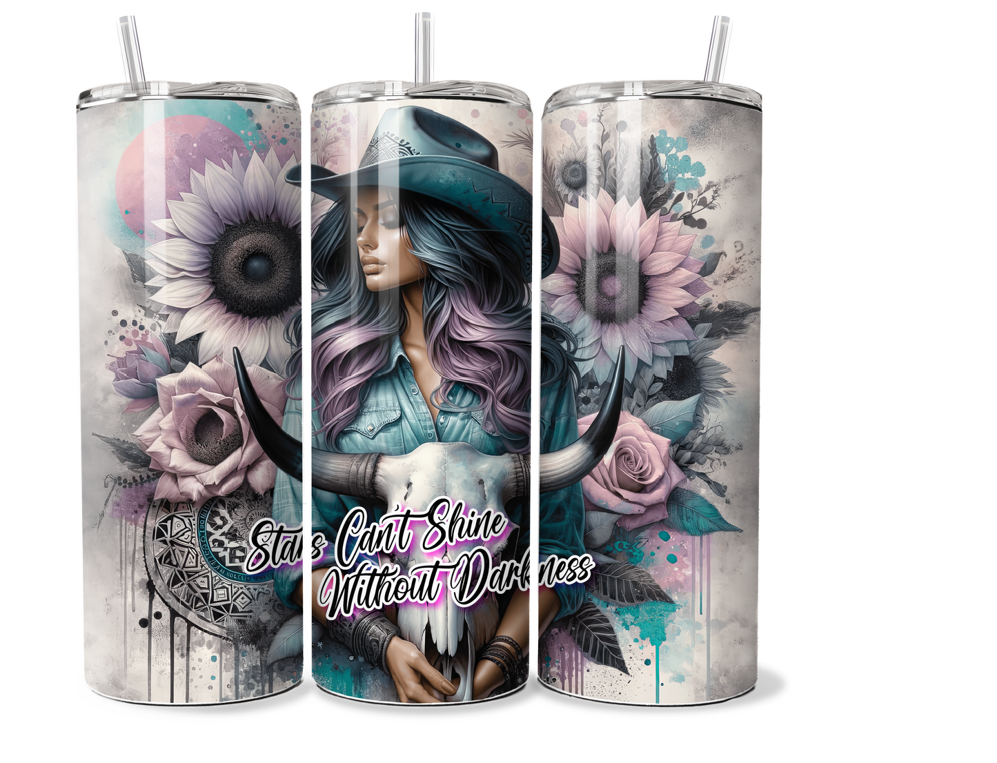 20 oz Insulated Metal Tumbler Country Cowgirl Design,horse, sunflowers