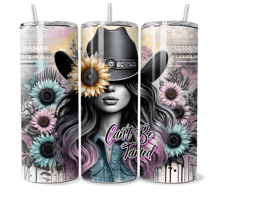 20 oz Insulated Metal Tumbler Country Cowgirl Design,horse, sunflowers