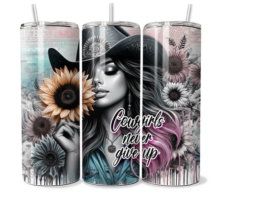 20 oz Insulated Metal Tumbler Country Cowgirl Design,horse, sunflowers