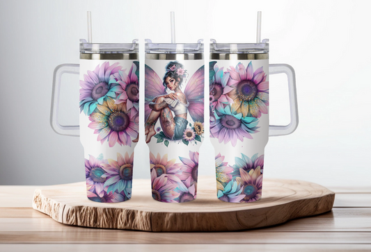 40oz stainless steel double walled Stanley dupe cup with handle-Mystical fairy design