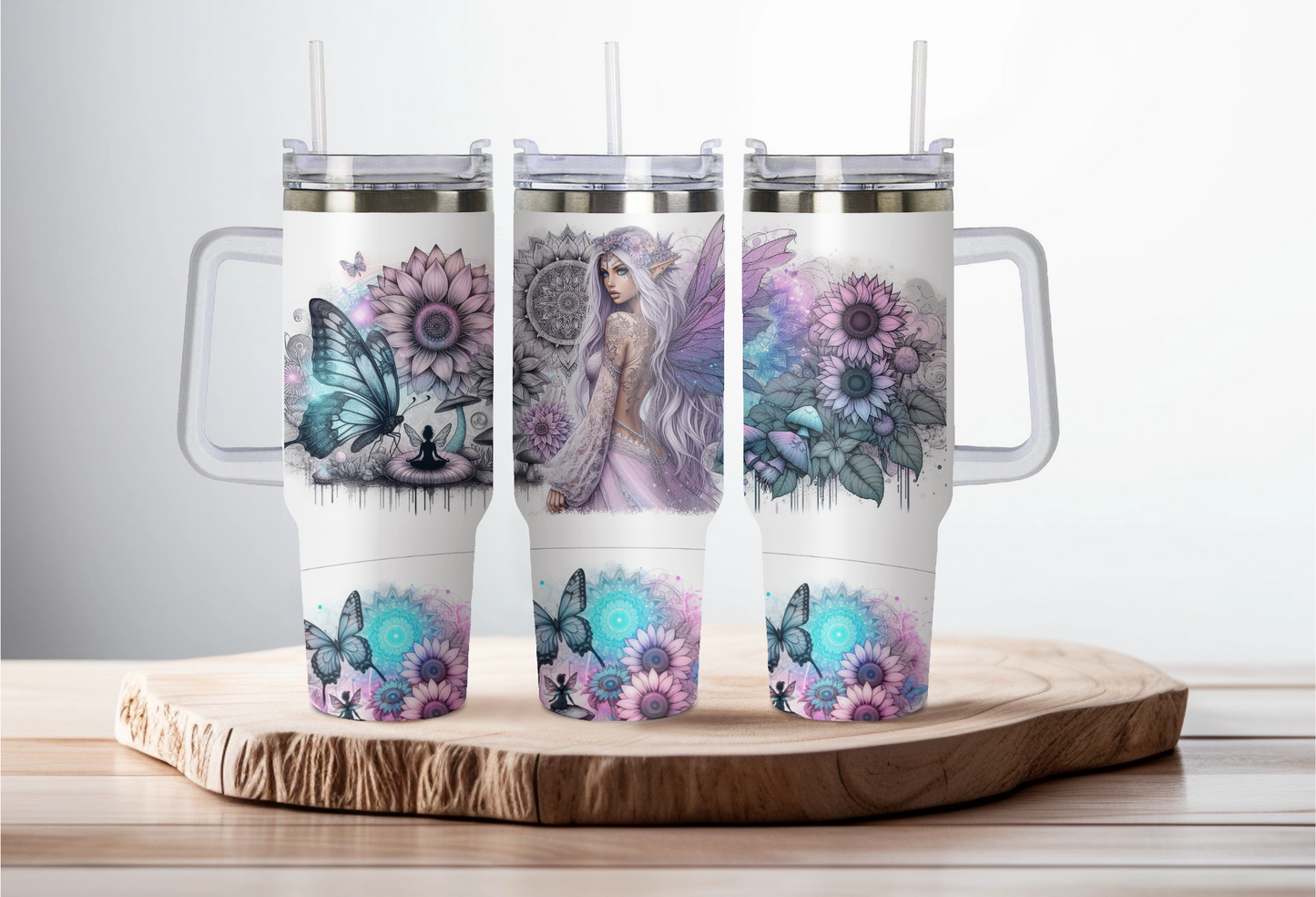 40oz stainless steel double walled Stanley dupe cup with handle-Mystical fairy