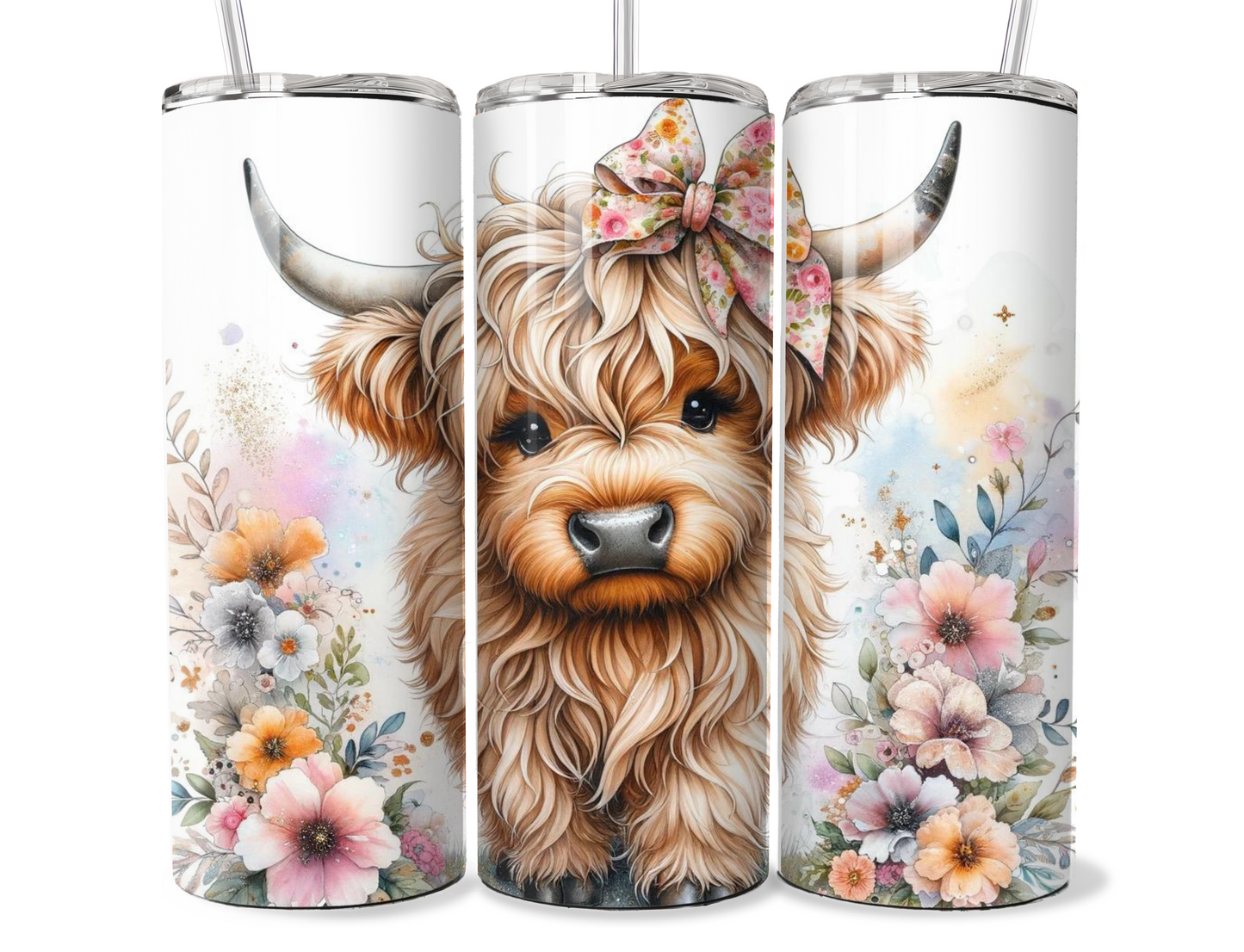 Highland cow, sublimation, cow design, insulated metal tumbler.