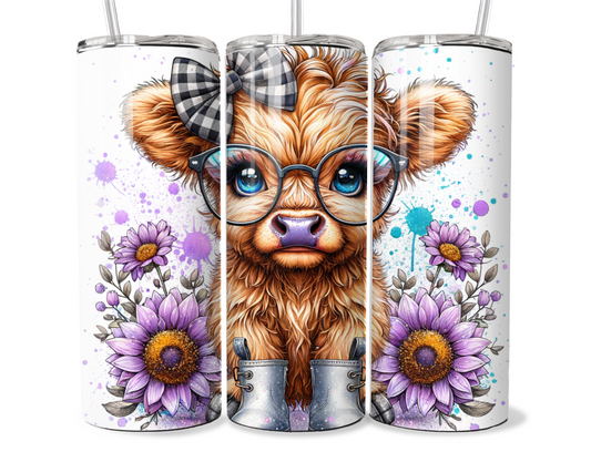 Highland cow, sublimation, cow design, insulated metal tumbler.